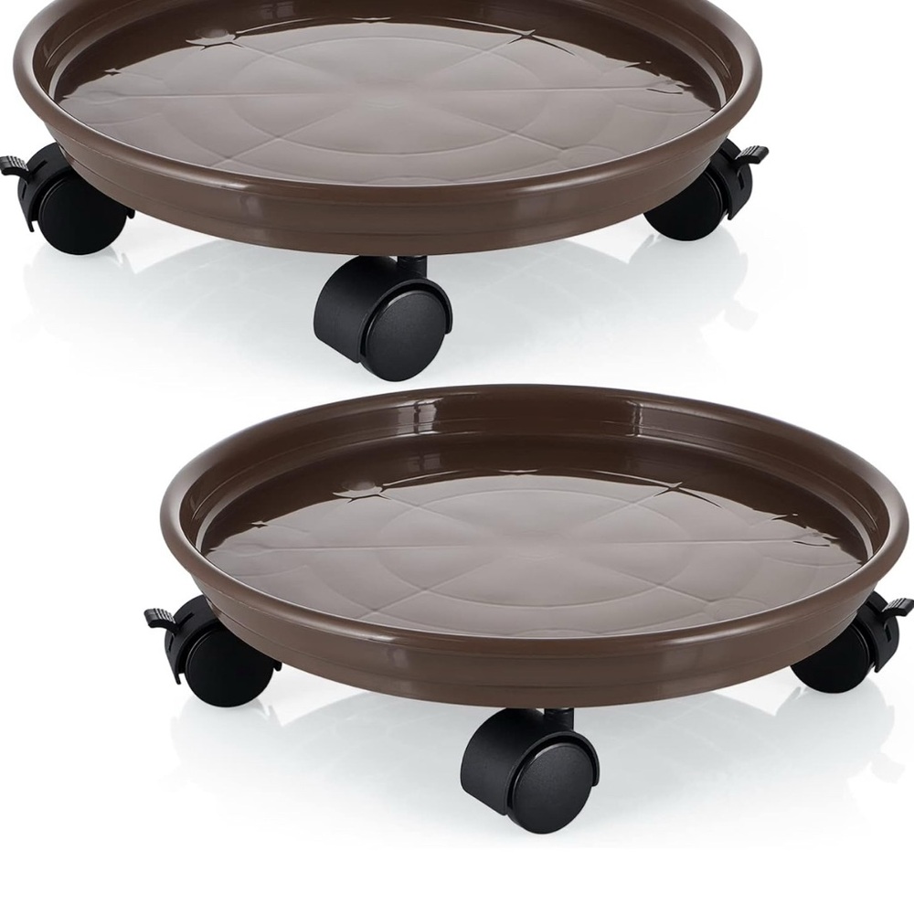 Brown Plant Caddy with Wheels